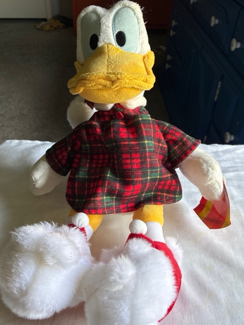 Disney Donald Duck Plush in Red Plaid Dress with Yellow Beak